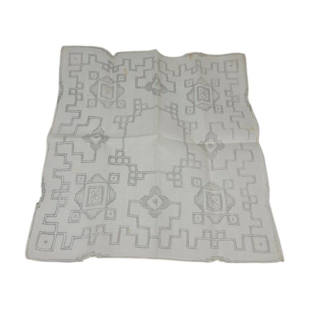 GEOMETRIC Vintage Wedding Embroidered Drawn Pulled Thread Victorian Linen Hankie